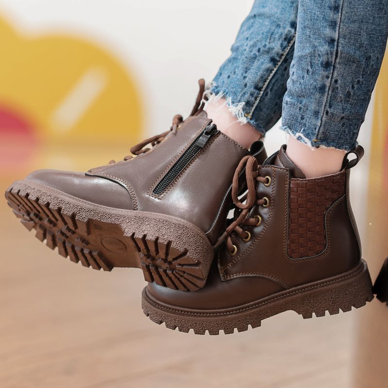 Children's Outdoor Non-slip Leather Martin Boots Hiking Boots-Brown