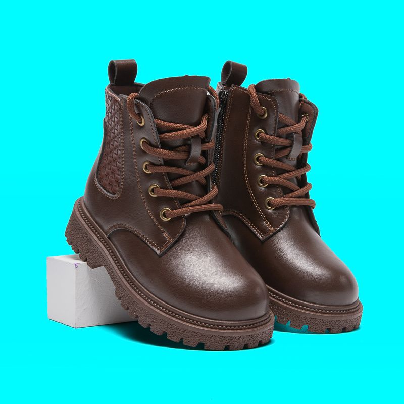 Children's Outdoor Non-slip Leather Martin Boots Hiking Boots-Brown
