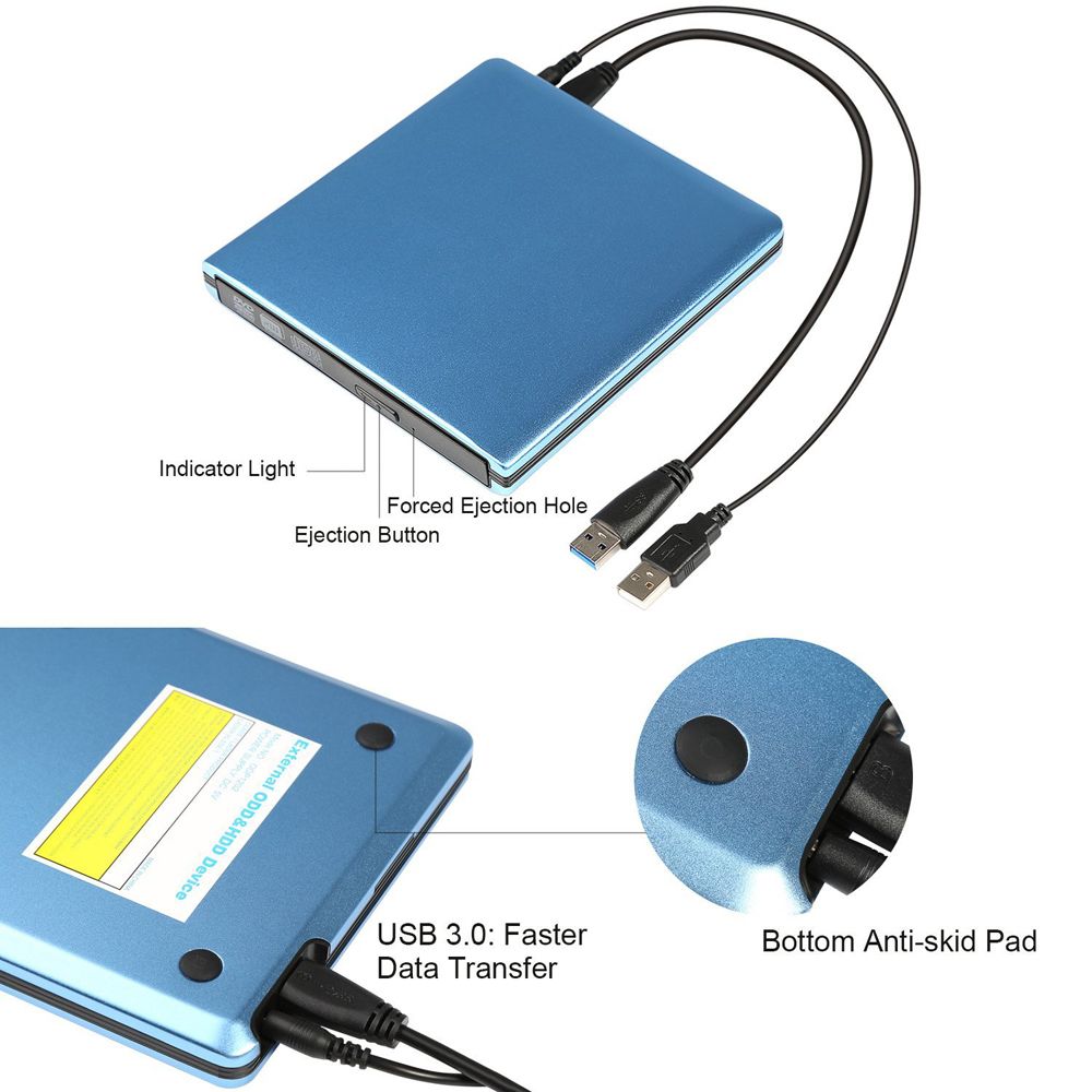 For Laptop PC Win XP/7/8/10 HP ASUS USB 3.0 External DVD Player 8X DVD-ROM Combo Reader 24X CD-R Burner Slim Optical Drive
