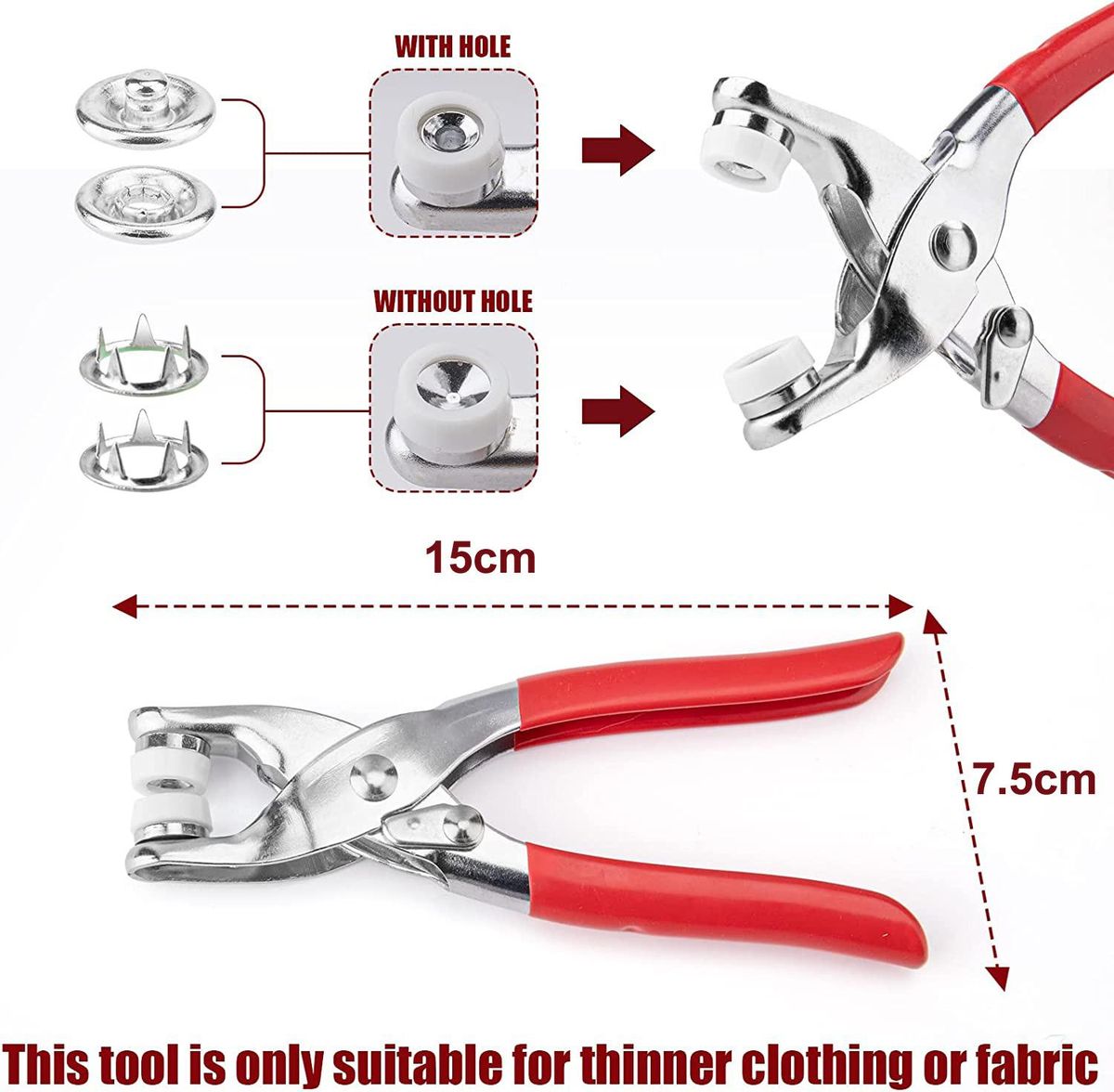 200 Sets Metal Snaps Buttons with Fastener Pliers Press Tool Kit Perfect for DIY
