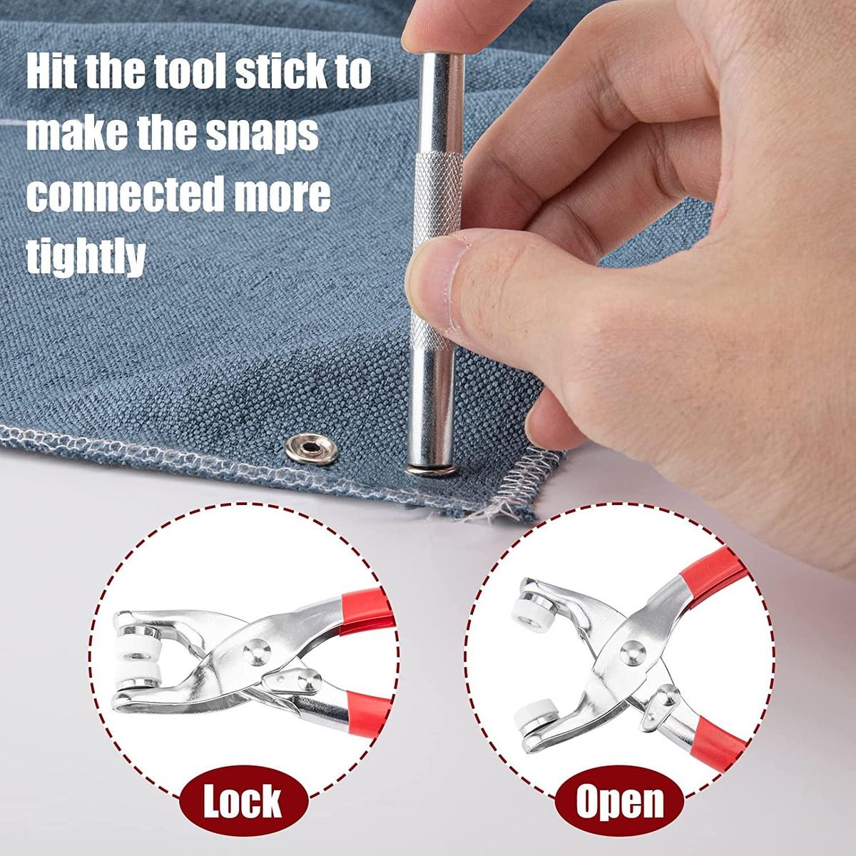 200 Sets Metal Snaps Buttons with Fastener Pliers Press Tool Kit Perfect for DIY