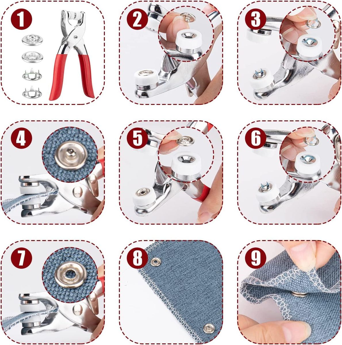 200 Sets Metal Snaps Buttons with Fastener Pliers Press Tool Kit Perfect for DIY