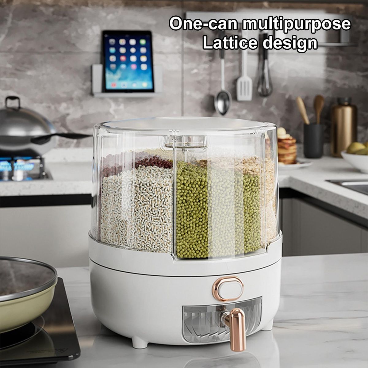 Rice Can 6-Compartment Dry Food Dispenser