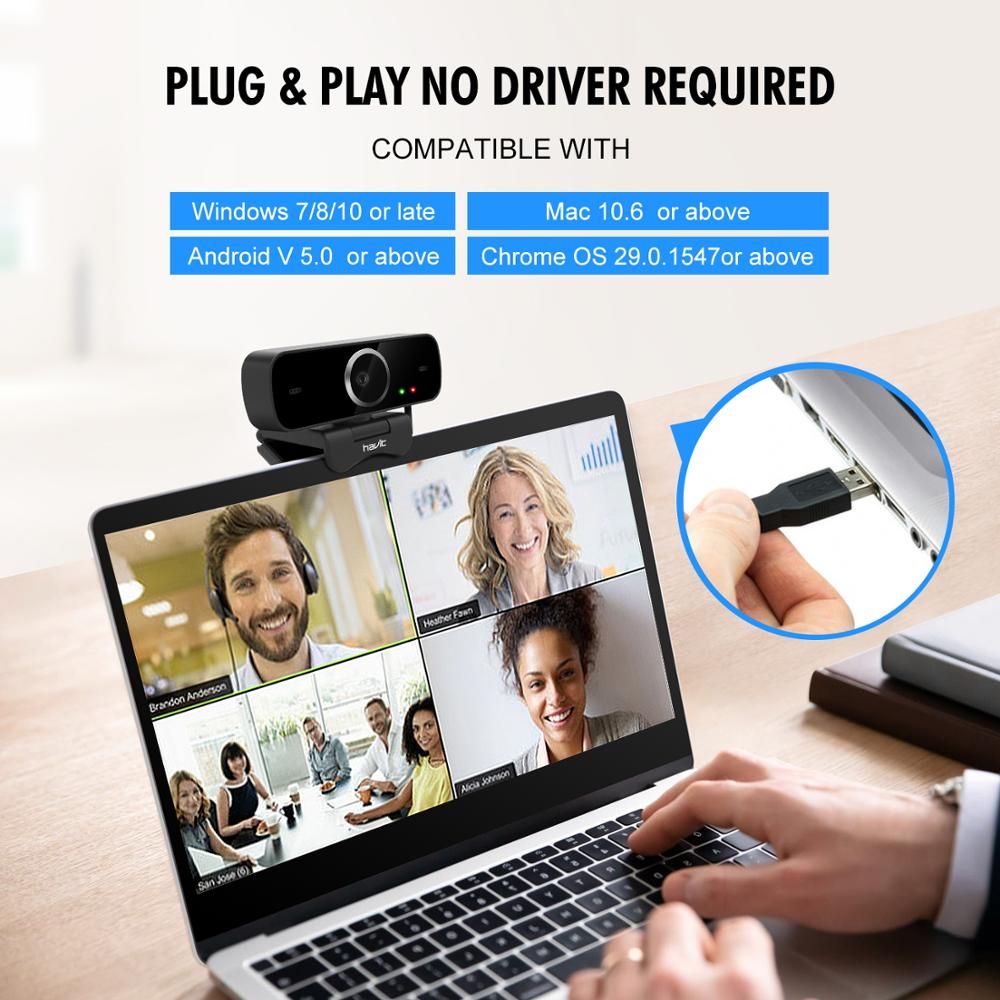 HAVIT 1080P Full HD USB Webcam W/ Microphone Tripod HD Web Camera For PC Computer Mac Laptop Desktop Conference Game Mini Camera C1096