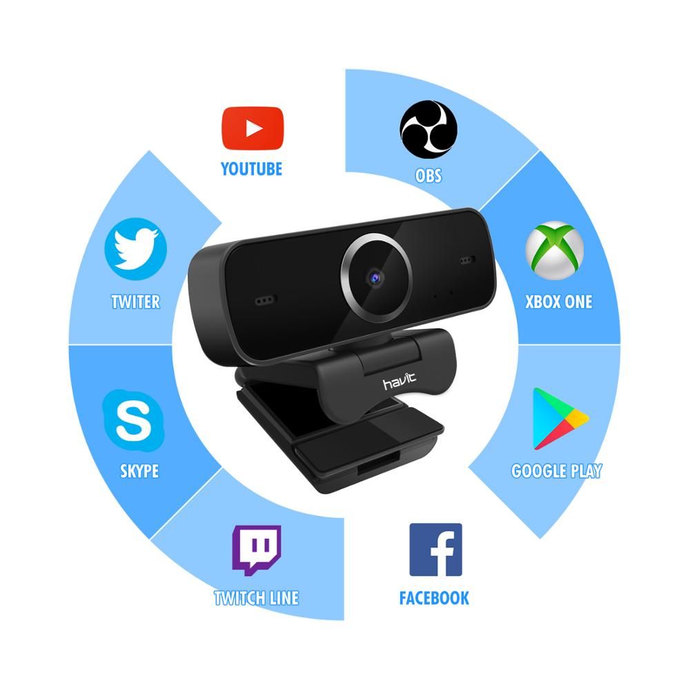 HAVIT 1080P Full HD USB Webcam W/ Microphone Tripod HD Web Camera For PC Computer Mac Laptop Desktop Conference Game Mini Camera C1096