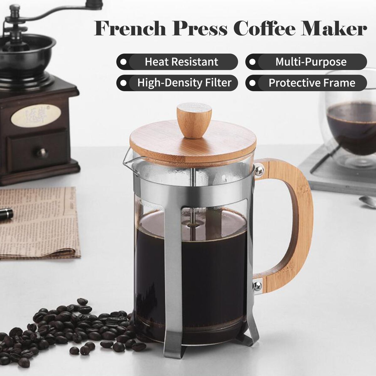 27oz French Press Coffee Maker With Wooden Handle