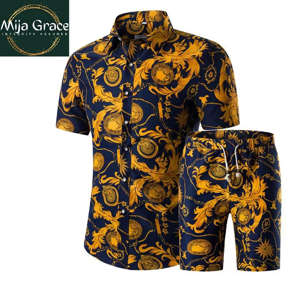 {MijaGrace} Men's Casual Floral Shirt & Shorts Set - Orange