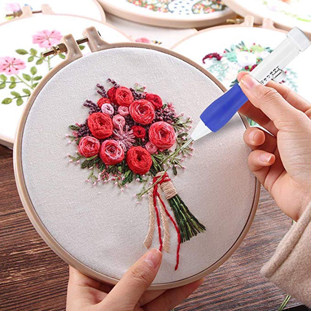 136 Pieces Embroidery Kit 100 Colors Threads Punch Needle