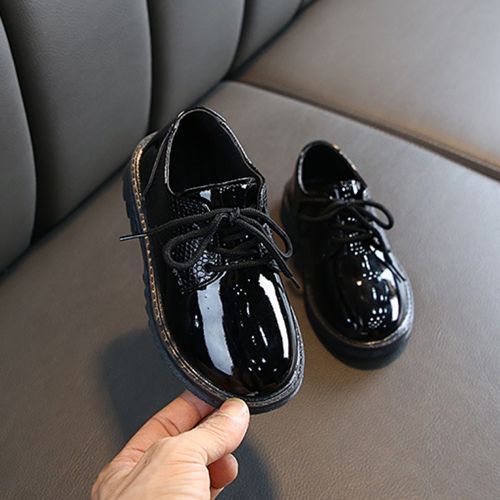Children's British Style Soft-soled Lace-up Performance Leather Shoes Black