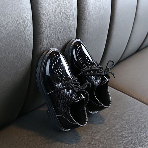 Children's British Style Soft-soled Lace-up Performance Leather Shoes Black