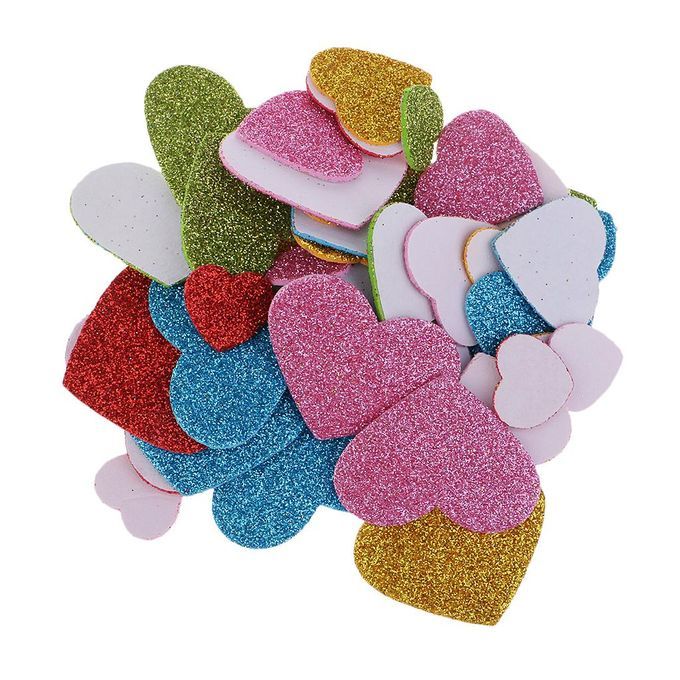 50 Pcs Heart Glitter Foam Wall Stickers For Kids Nursery Living Room