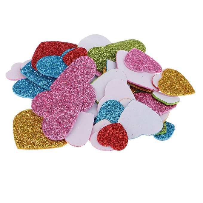 50 Pcs Heart Glitter Foam Wall Stickers For Kids Nursery Living Room