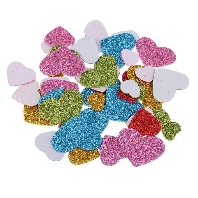 50 Pcs Heart Glitter Foam Wall Stickers For Kids Nursery Living Room