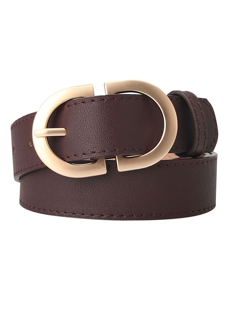 Women Belt PU Leather Vintage Solid D-shaped Buckle