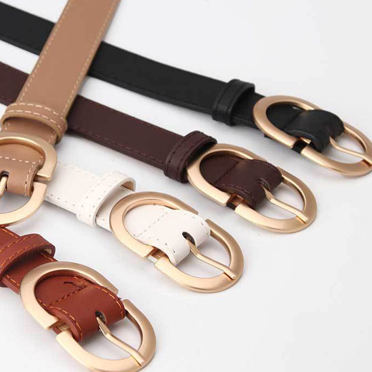 Women Belt PU Leather Vintage Solid D-shaped Buckle