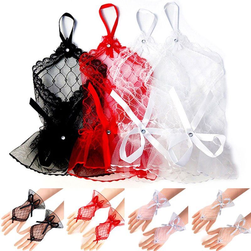 Ladies Bow Sleeves Short Arm Sleeves Lace Wrist Cuffs Brace