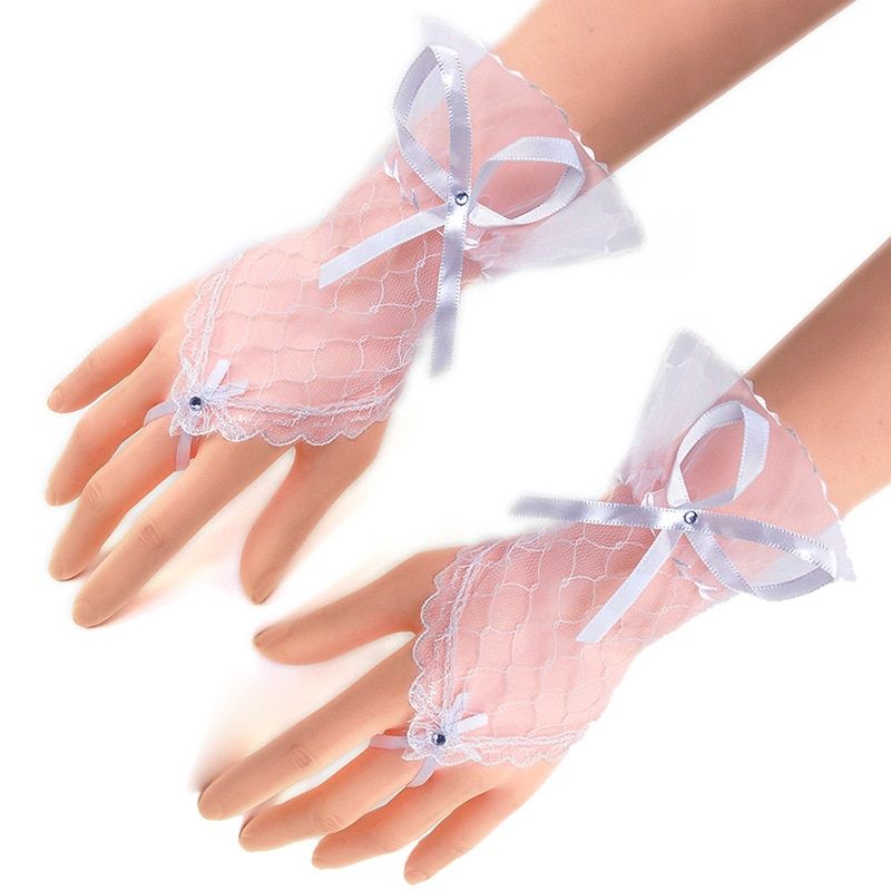 Ladies Bow Sleeves Short Arm Sleeves Lace Wrist Cuffs Brace