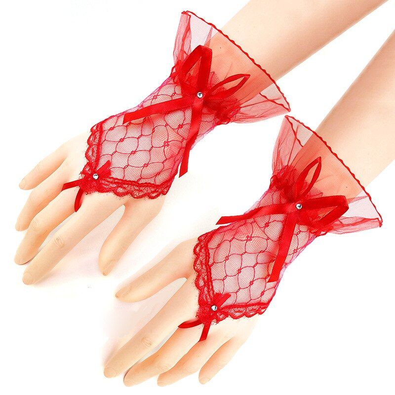 Ladies Bow Sleeves Short Arm Sleeves Lace Wrist Cuffs Brace