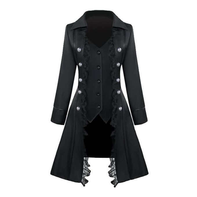 Womens Steampunk Gothic Long Tailcoat Punk Medieval Tail XL Black