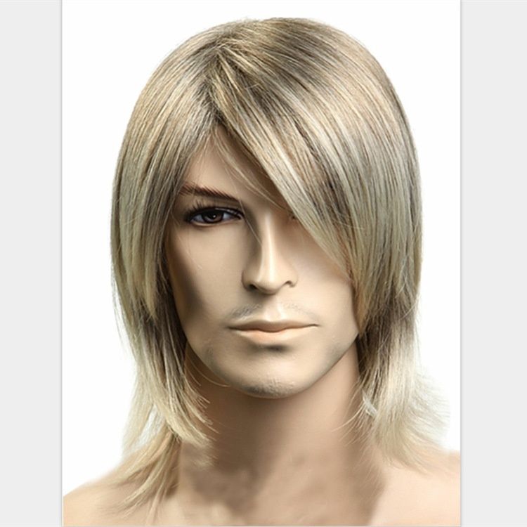 Synthetic Wig A Pale Yellow Medium-length Straight Man's Wig