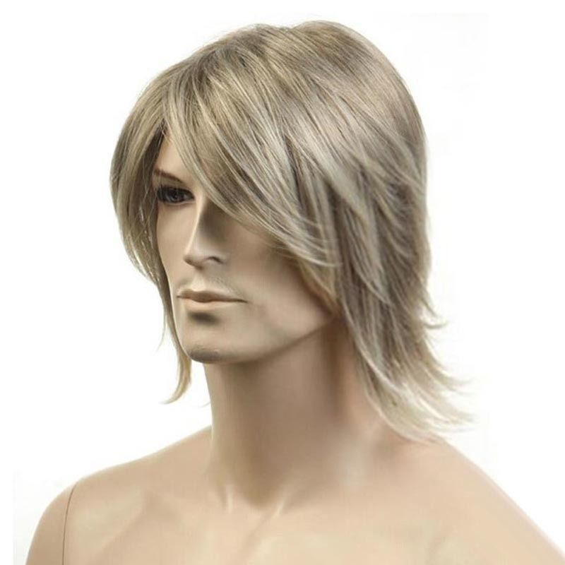 Synthetic Wig A Pale Yellow Medium-length Straight Man's Wig