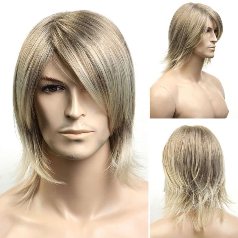 Synthetic Wig A Pale Yellow Medium-length Straight Man's Wig
