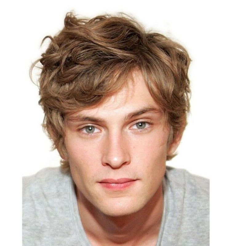 Wig Men  Short Curly Layered  Synthetic  Hair  Brown Wigs