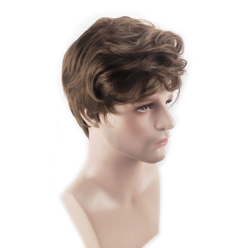 Wig Men  Short Curly Layered  Synthetic  Hair  Brown Wigs