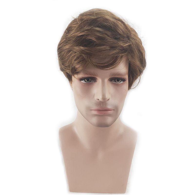 Wig Men  Short Curly Layered  Synthetic  Hair  Brown Wigs