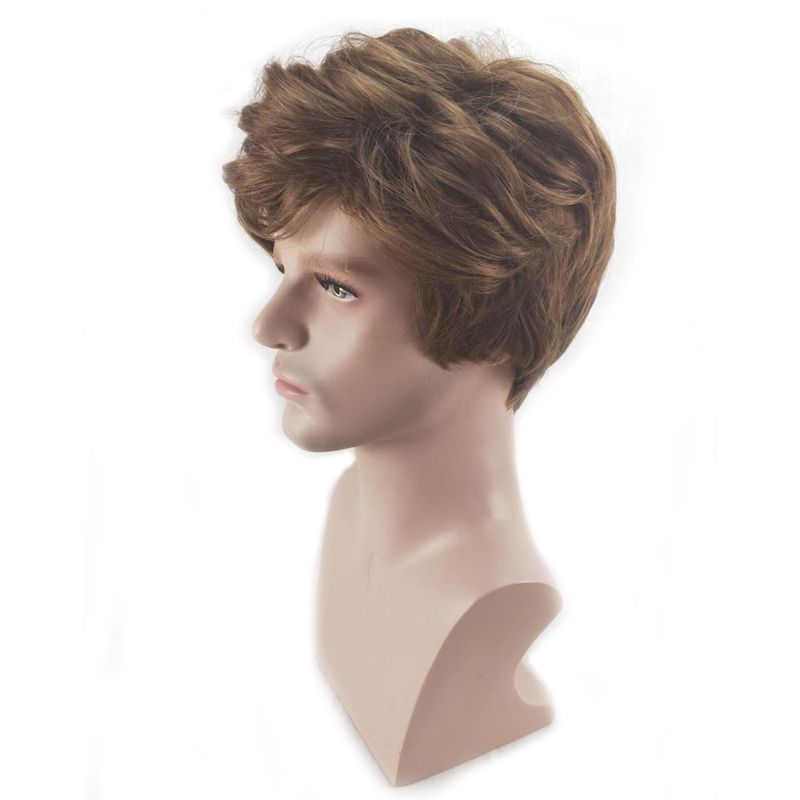 Wig Men  Short Curly Layered  Synthetic  Hair  Brown Wigs