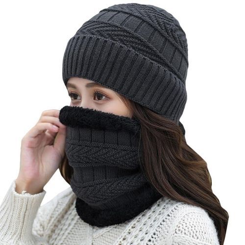 1 Set Beanie Hat Skin-friendly Wear Resistant Knitted-Grey