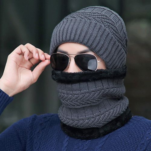 1 Set Beanie Hat Skin-friendly Wear Resistant Knitted-Grey