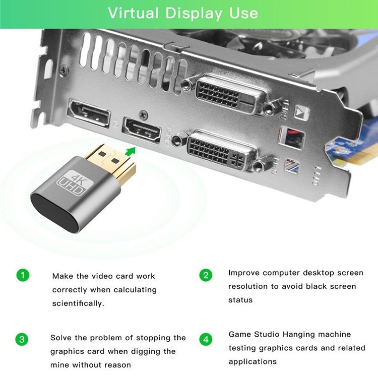 VGA Virtual Display Adapter HDMI 1.4 DDC EDID Dummy Plug Headless Display Emulator (Grey)