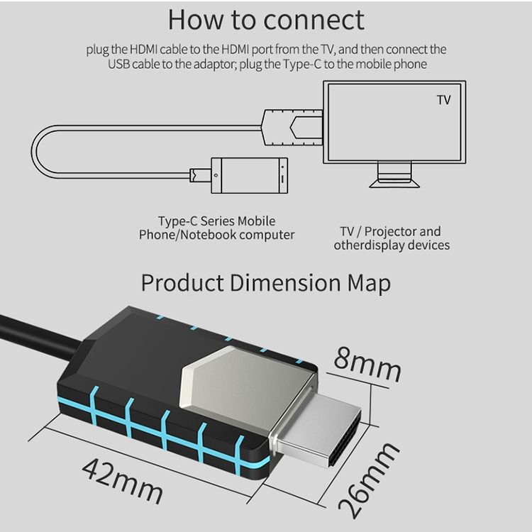 MiraScreen TC03 Type-C To HDMI HD 4K Converter Adapter Cable