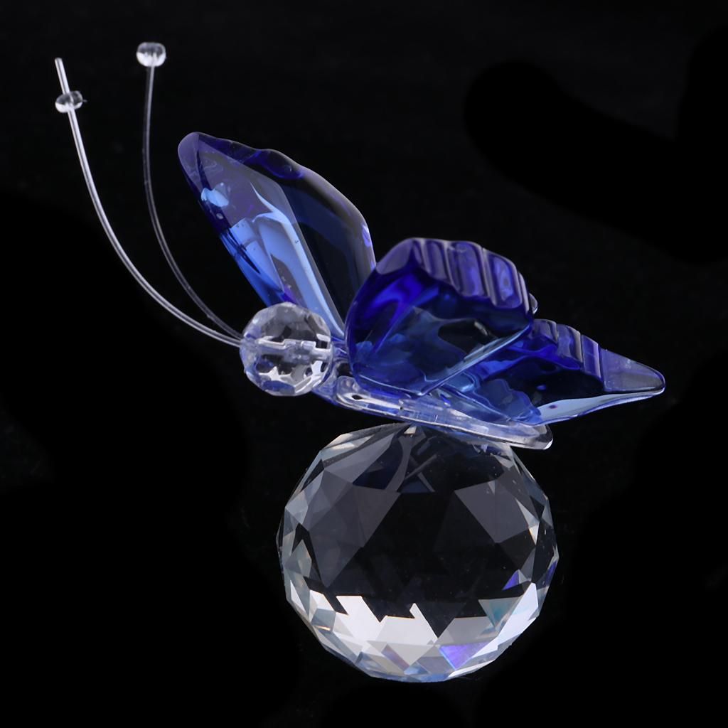 Crystal Flying Butterfly With Ball Base Figurine Cut Glass Blue