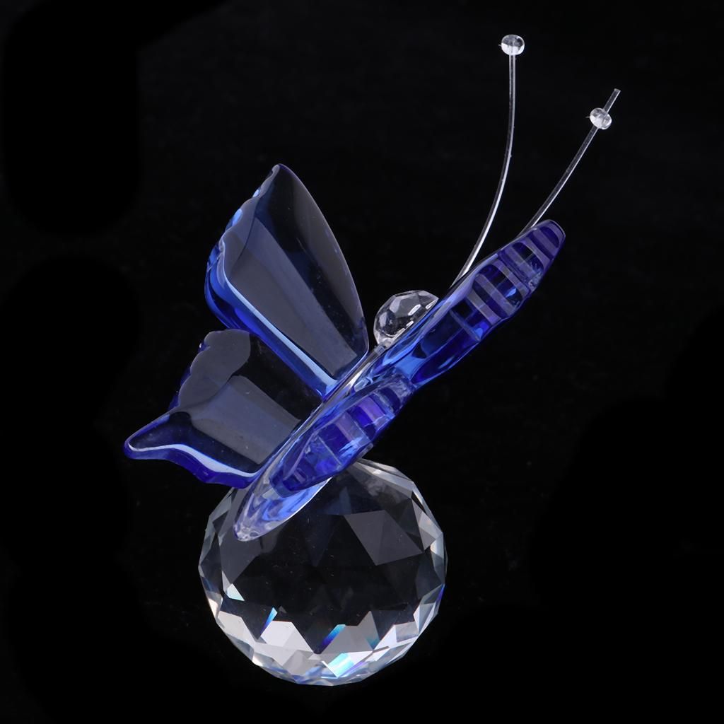 Crystal Flying Butterfly With Ball Base Figurine Cut Glass Blue