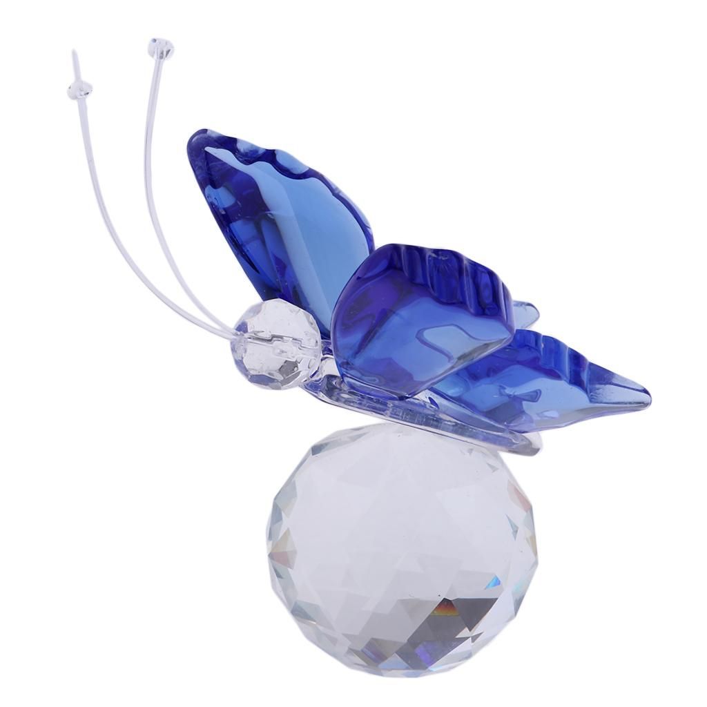 Crystal Flying Butterfly With Ball Base Figurine Cut Glass Blue