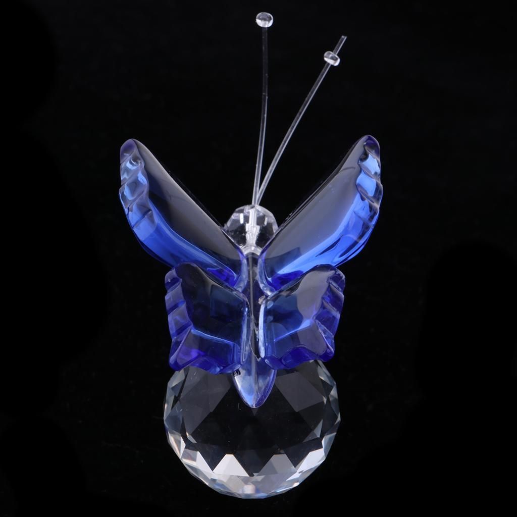 Crystal Flying Butterfly With Ball Base Figurine Cut Glass Blue