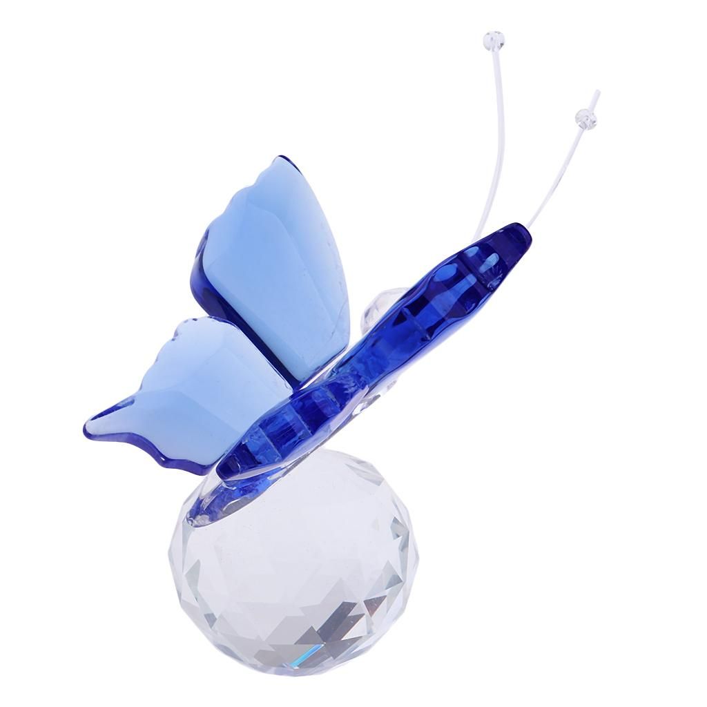 Crystal Flying Butterfly With Ball Base Figurine Cut Glass Blue