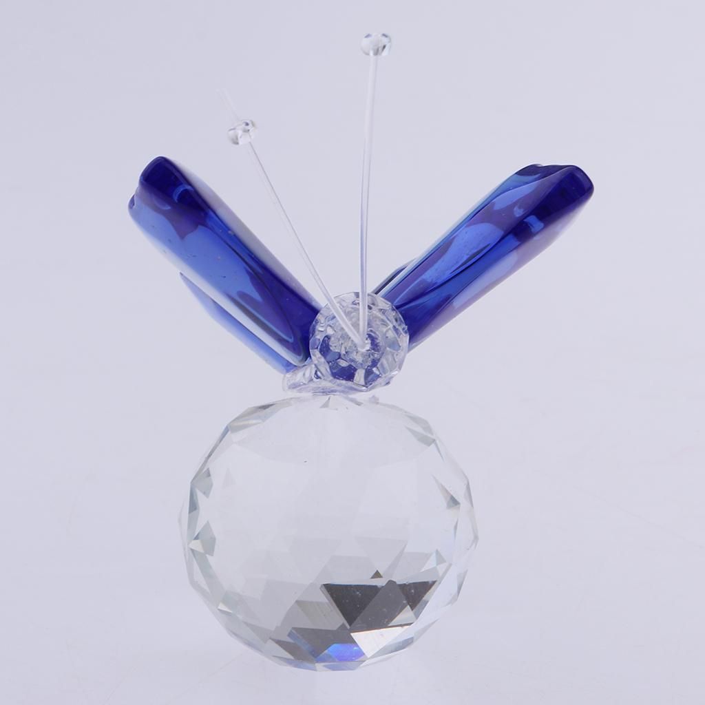 Crystal Flying Butterfly With Ball Base Figurine Cut Glass Blue