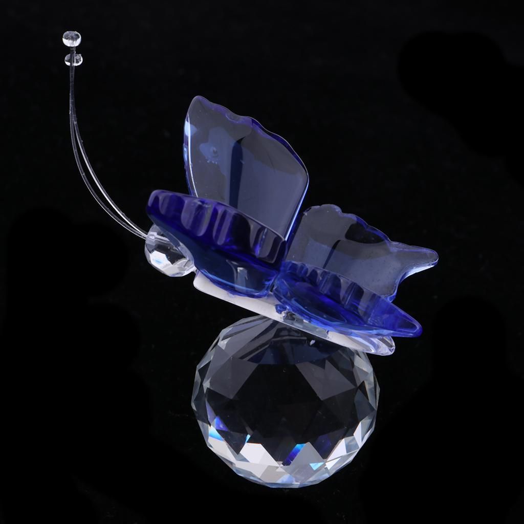 Crystal Flying Butterfly With Ball Base Figurine Cut Glass Blue