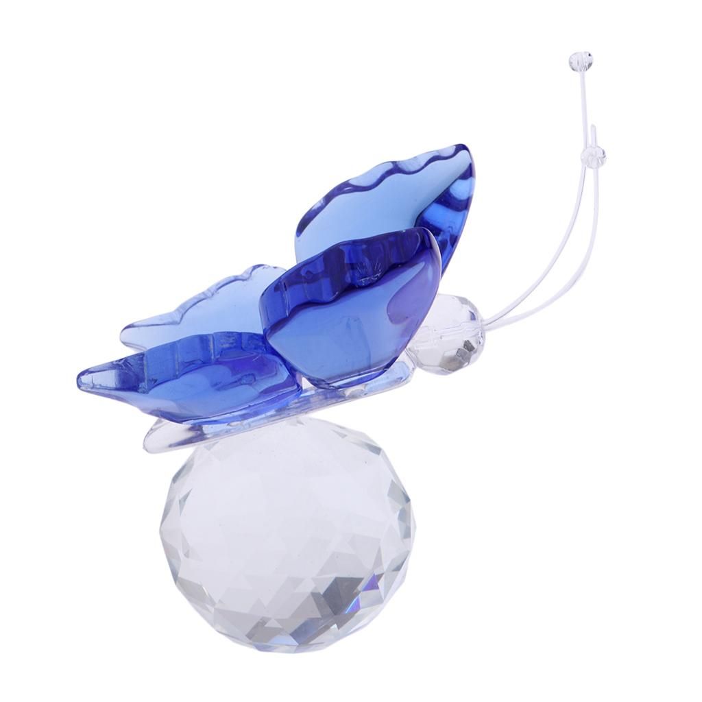 Crystal Flying Butterfly With Ball Base Figurine Cut Glass Blue