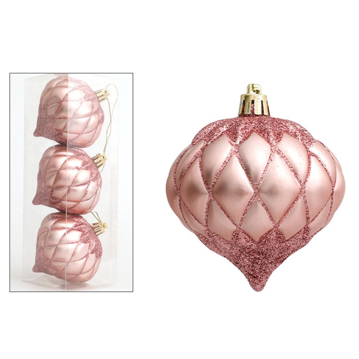 3PcsBox Threaded Ball Christmas Tree Decorations Hanging Ball Rose Gold