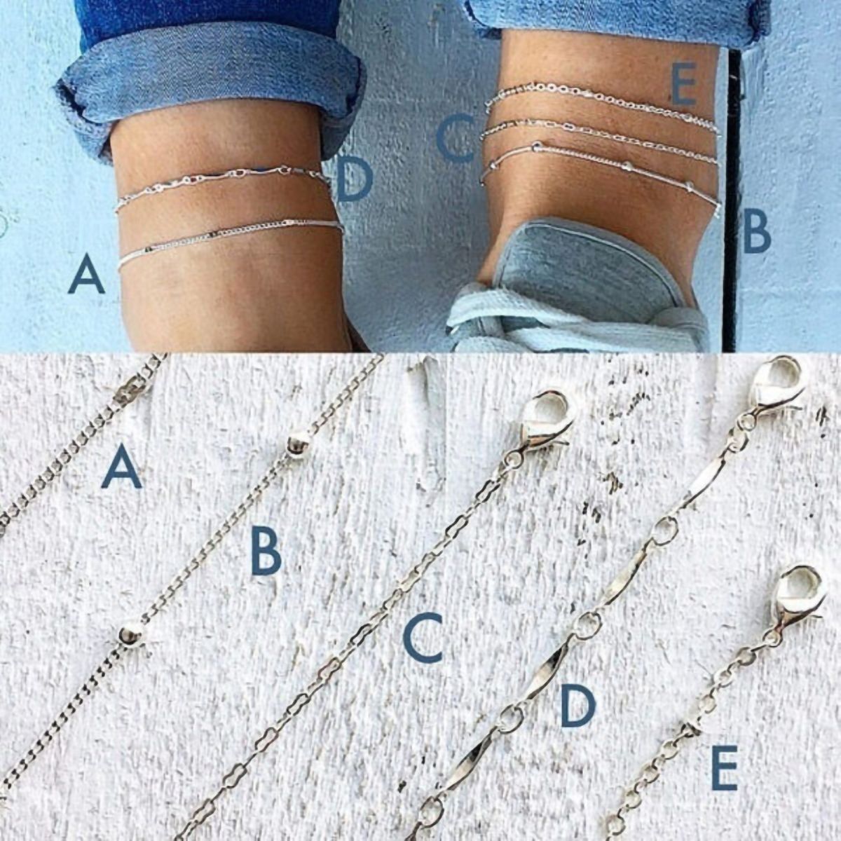 5Pcs/Set Women Beads Charm Chain Anklet Ankle Bracelet Beach Barefoot Jewelry-Silver