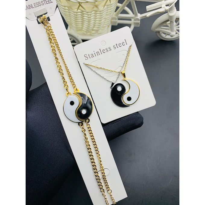 2pcs Yin-yang Stainless Steel Bracelet Couple Pendants Bestfriends Gift