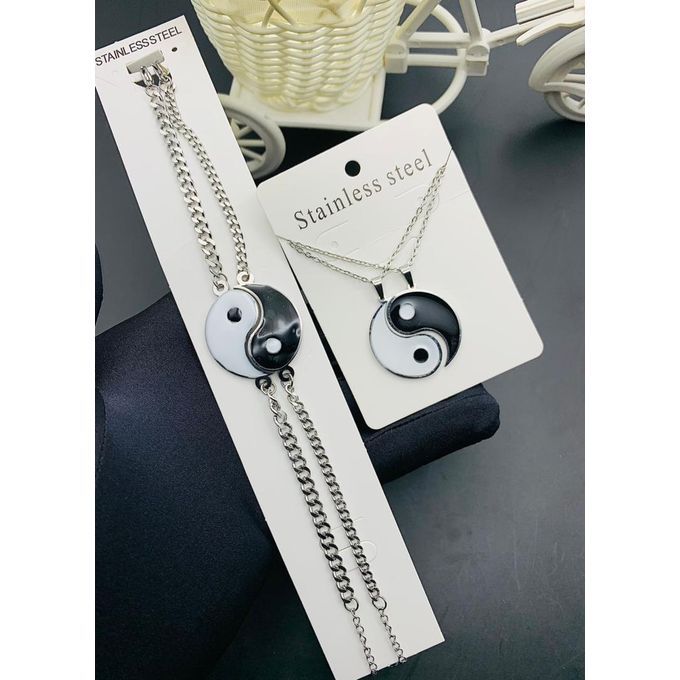 2pcs Yin-yang Stainless Steel Bracelet Couple Pendants Bestfriends Gift