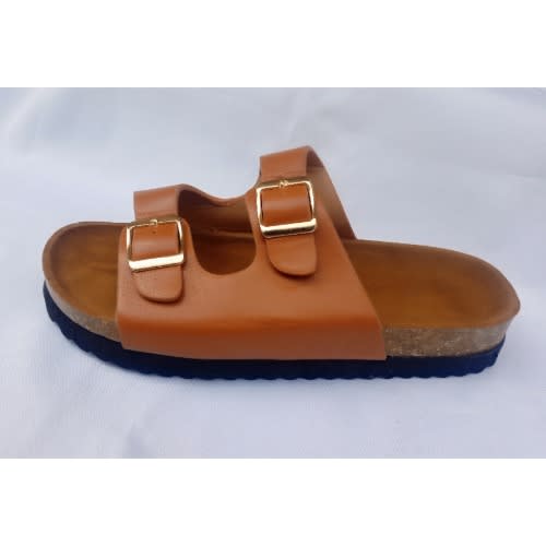 Women's Buckle Strap Cork Slides - Brown