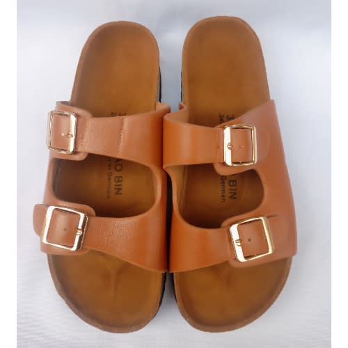 Women's Buckle Strap Cork Slides - Brown