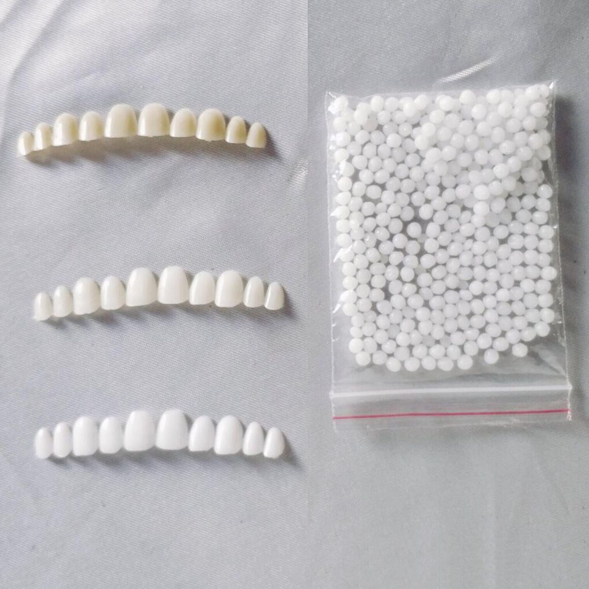 3pcs Teeth Veneers With 1 Bag Fitting Beads Temporary Teeth Snap On