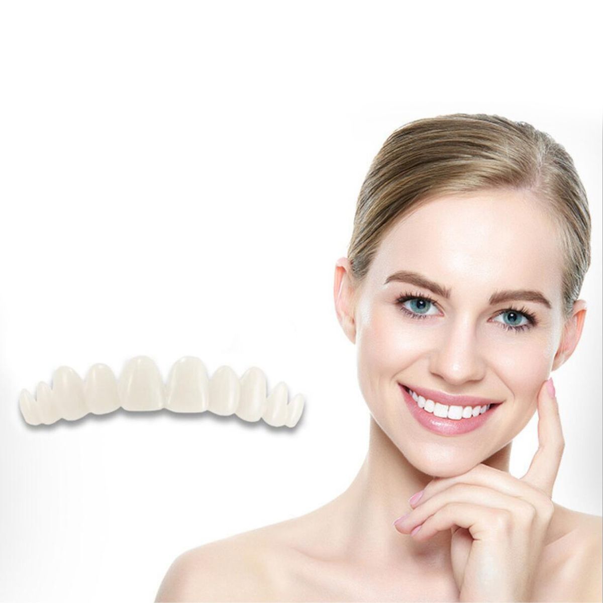 3pcs Teeth Veneers With 1 Bag Fitting Beads Temporary Teeth Snap On